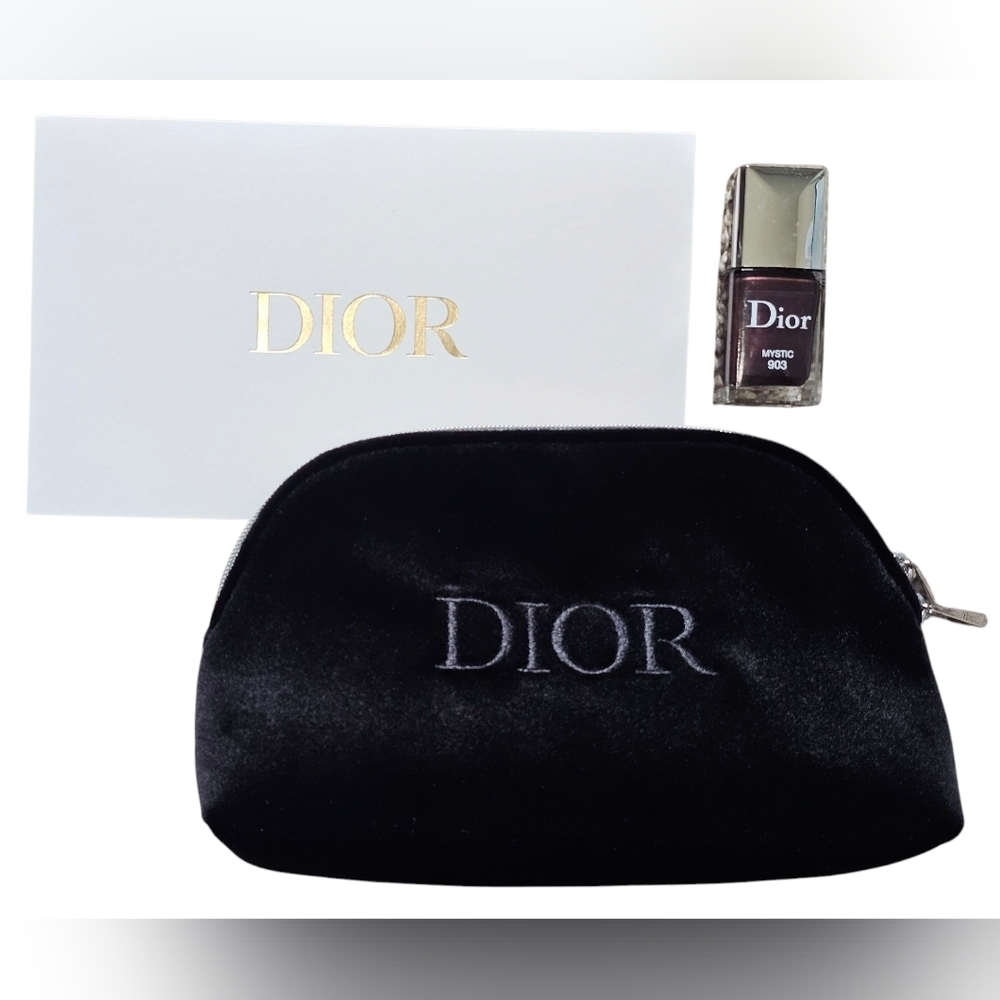 Christian Dior Black Logo Velvet Cosmetic Pouch, New!